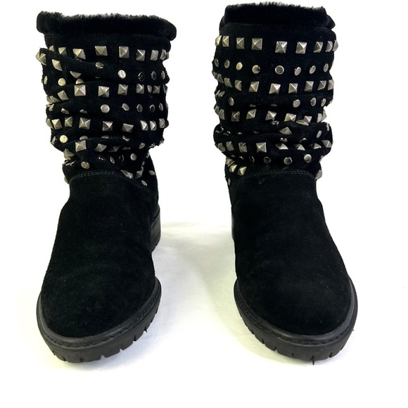 STUART WEITZMAN  BLACK LEATHER BOOTS STUDS SLOUCHY SLIP ON BOOT PULL ON BOOT 5.5 - Picture 4 of 14